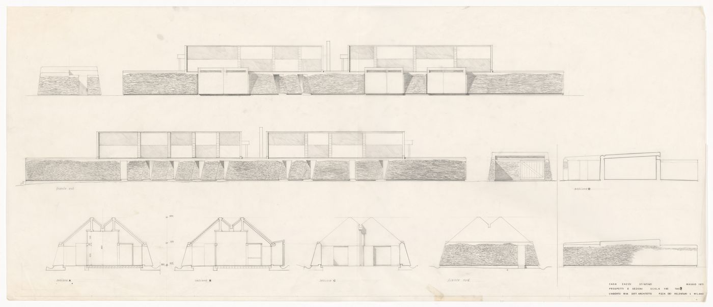 Sections and elevations for Case Zazzu, Stintino, Italy