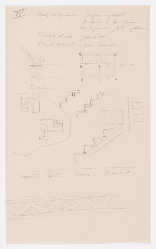 Sketches and notes for dwellings and building possibly in Chandigarh, India