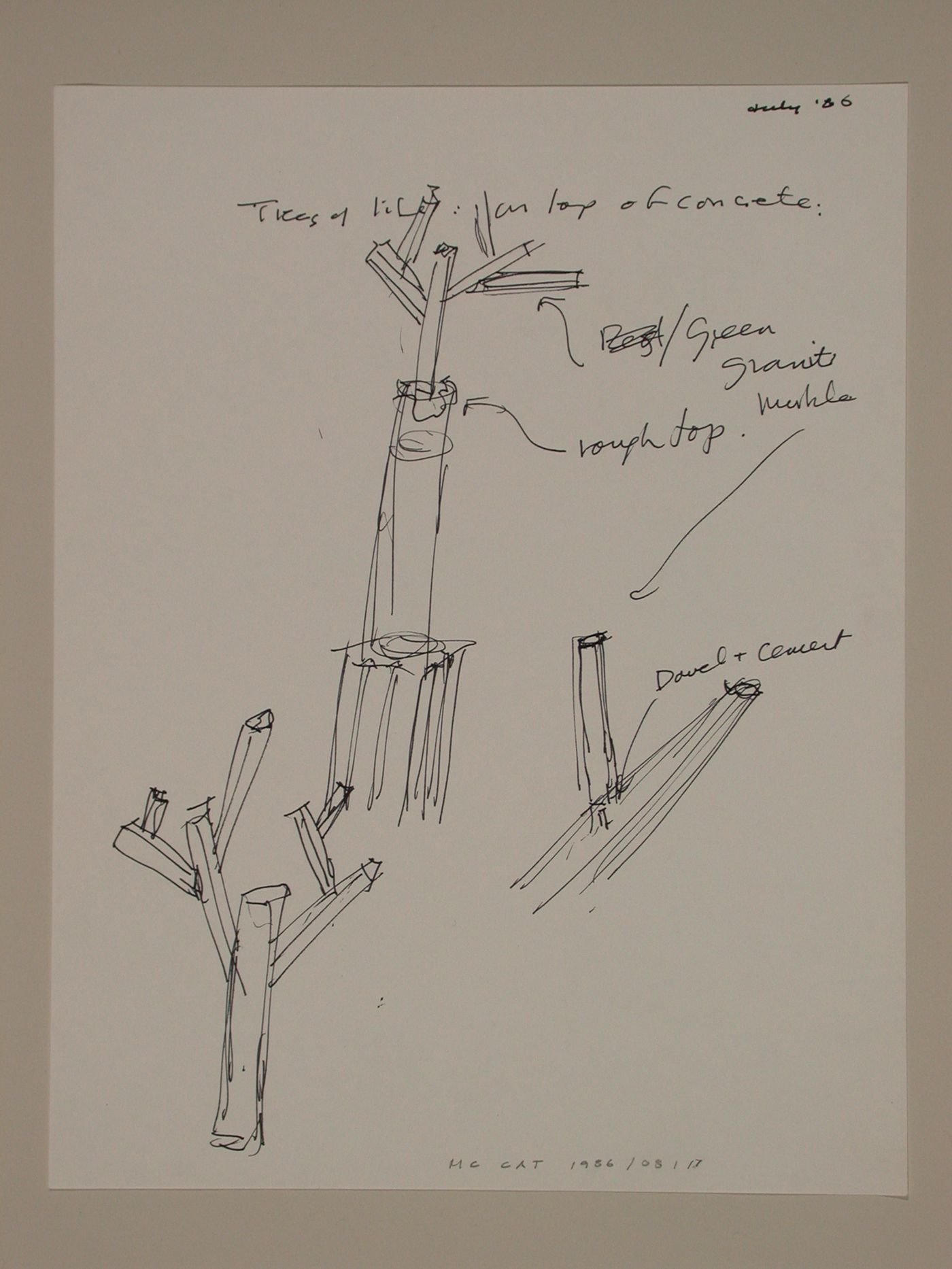 Conceptual sketch for tree columns, The Canadian Tribute to Human Rights, Ottawa, Ontario