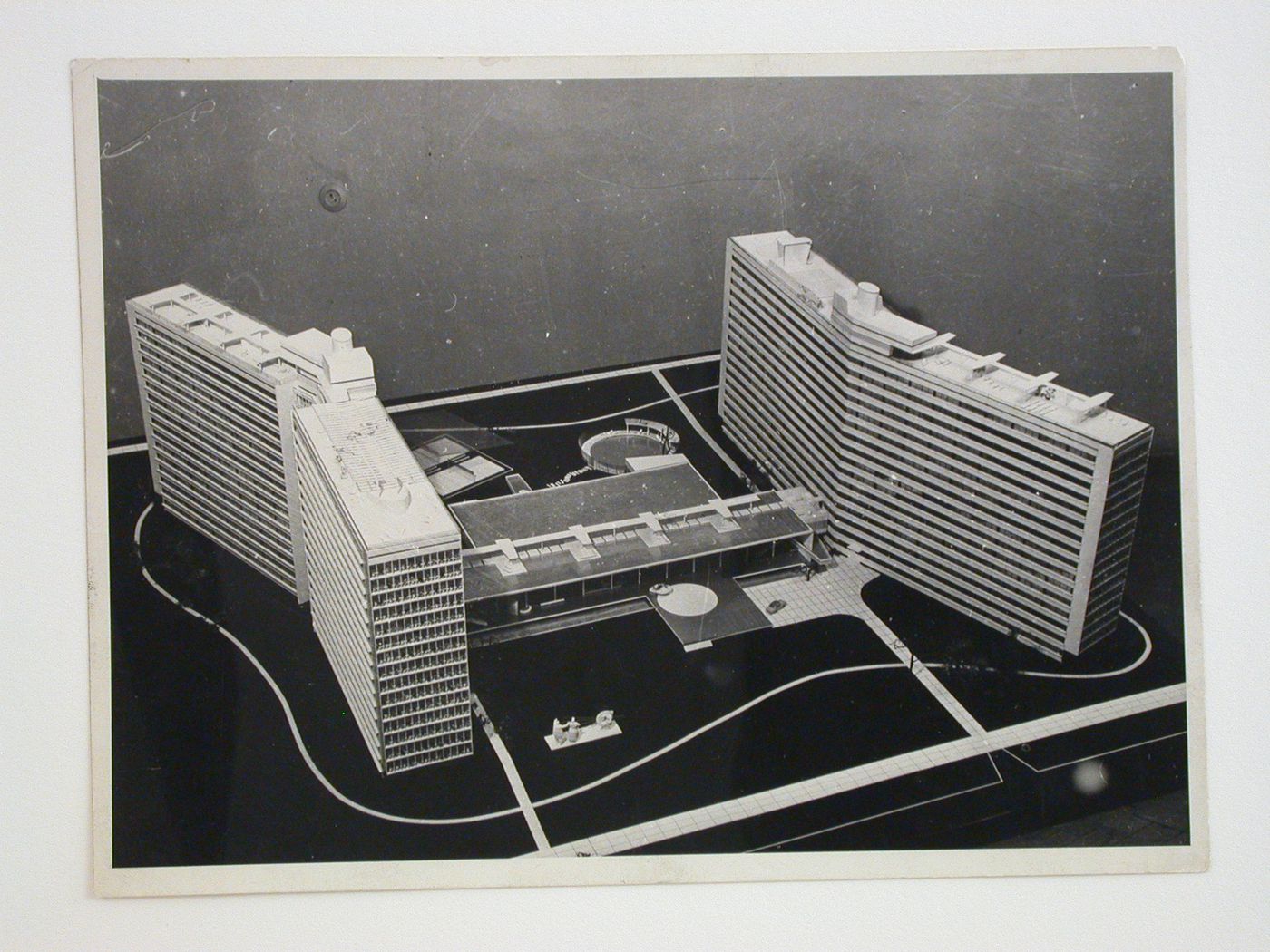 Photograph of a model for a housing project with integral collective services, Moscow