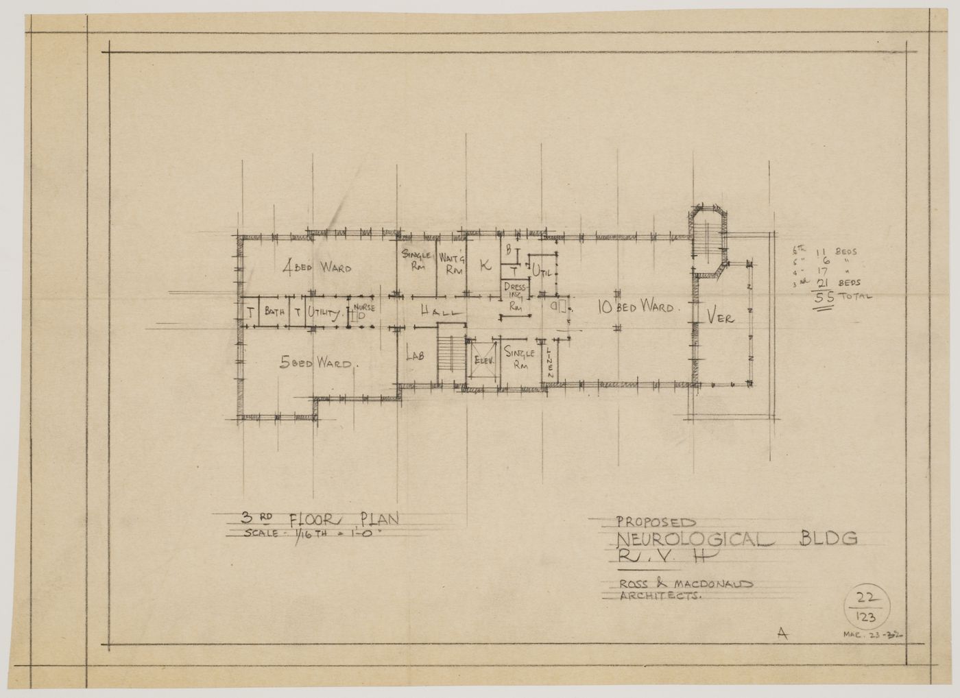 Montréal Neurological Institute, Montréal, Québec: third floor plan