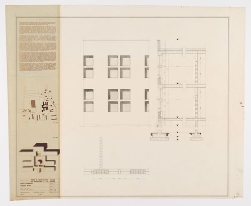 Section of classrooms and detail of the facade (Sezione sulle aule, particolare della facciata), Scuola elementare a Fagnano Olona, Italy