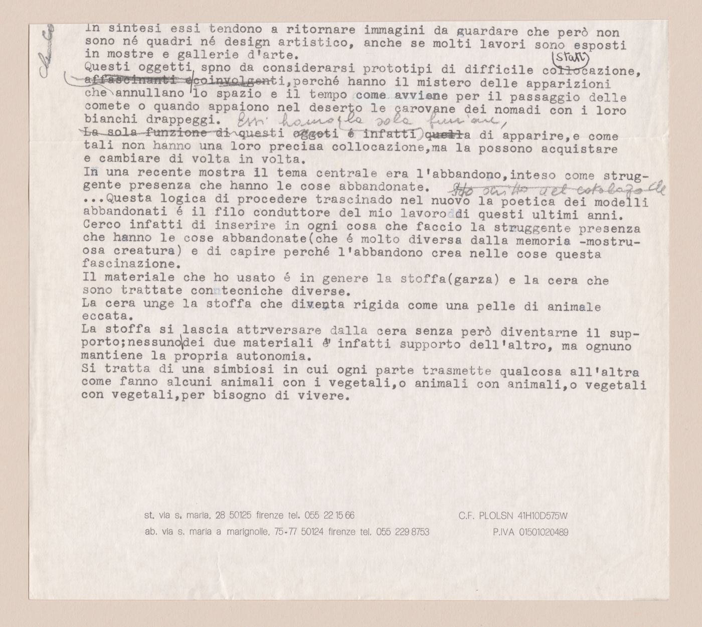 Fragment of a textual document with handwritten notes for La casa più bella di architettura del mondo [The most beautiful house in the world]