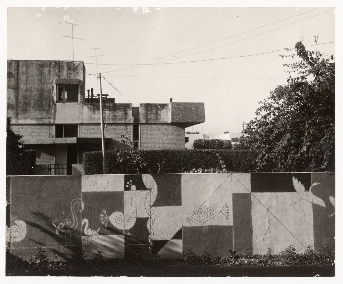 Photograph of Aditya Prakash's art studio featuring a mural with birds