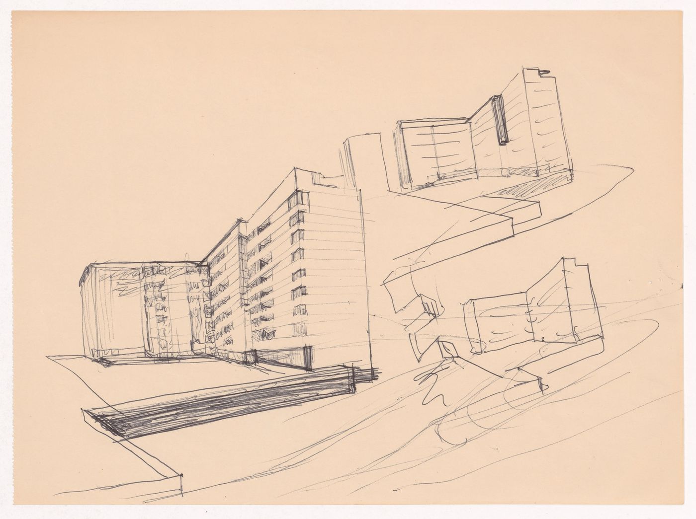 Sketch perspectives for Habitações Colectivas da Sacor, Matosinhos, Portugal