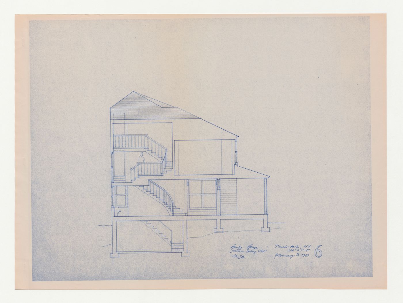 Section looking west for the Hanks-Paré Residence, Tuxedo Park, New York
