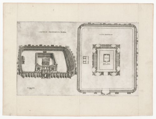 Bird's-eye perspective and plan of the Castra Praetoria, Rome