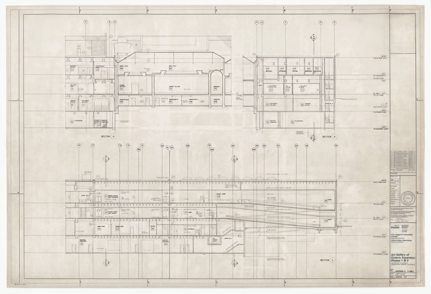 Sections for Henry Moore Sculpture Centre, Art Gallery of Ontario, Stage I Expansion, Toronto