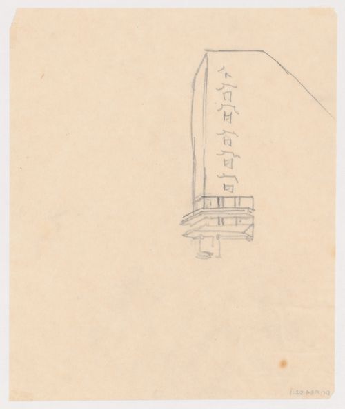 Partial sketch perspective for the principal façade for Hotel Stiassni, Brno, Czechoslovakia (now Czech Republic)