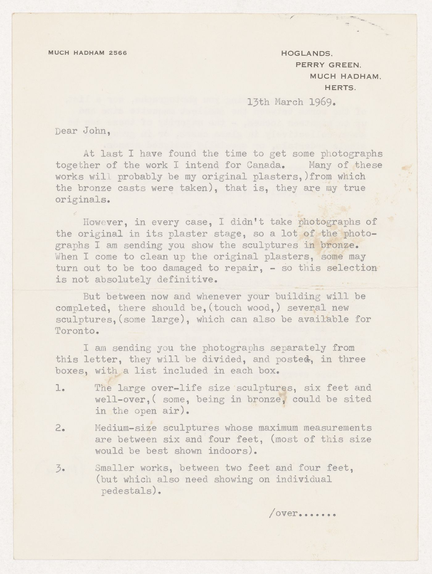 Letter from Henry Moore to Parkin