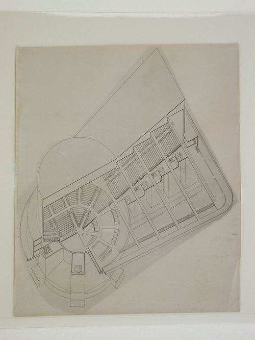 Photograph of cutaway axonometric drawing for a Building of Congresses, Moscow [?]