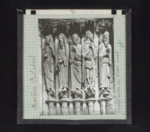 View of sculptures of west façade of Cathédrale de Chartres, Chartres, Eure-et-Loir, France