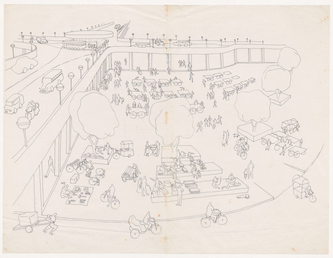 Sketch perspective of informal sector for Linear City, Chandigarh, India