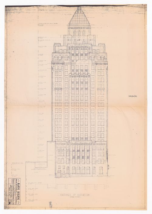 Reference drawing (elevation) for Marine Building, Penthouse Alterations, Vancouver, British Columbia