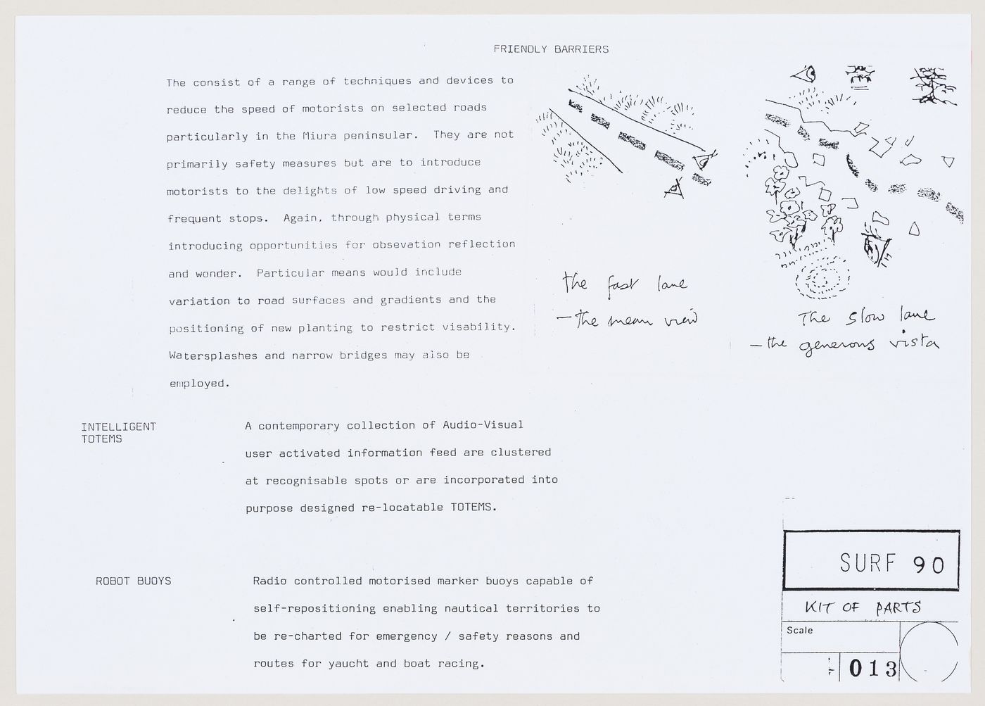 SURF 90: proposal for "friendly barriers", "intelligent totems" and "robot buoys"