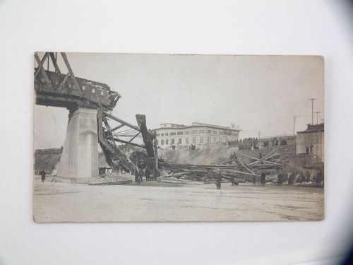 View of train derailment and Canadian National Railway Bridge collapse, Saskatoon, Saskachewan, Canada