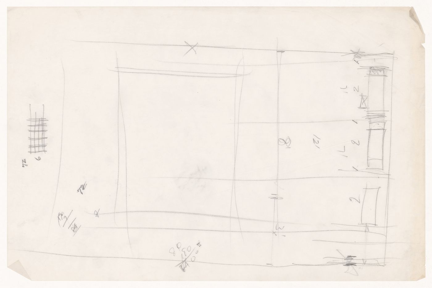 Sketch plan for a campus building for Illinois Institute of Technology, with an unidentified sketch