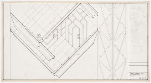 Fun Palace: axonometric projection of floor unit showing structural relationship between beams and service tower