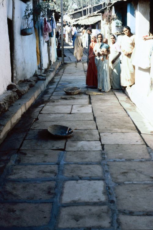 View of street with inhabitants in Aranya for the Aranya Housing Project, Indore, India