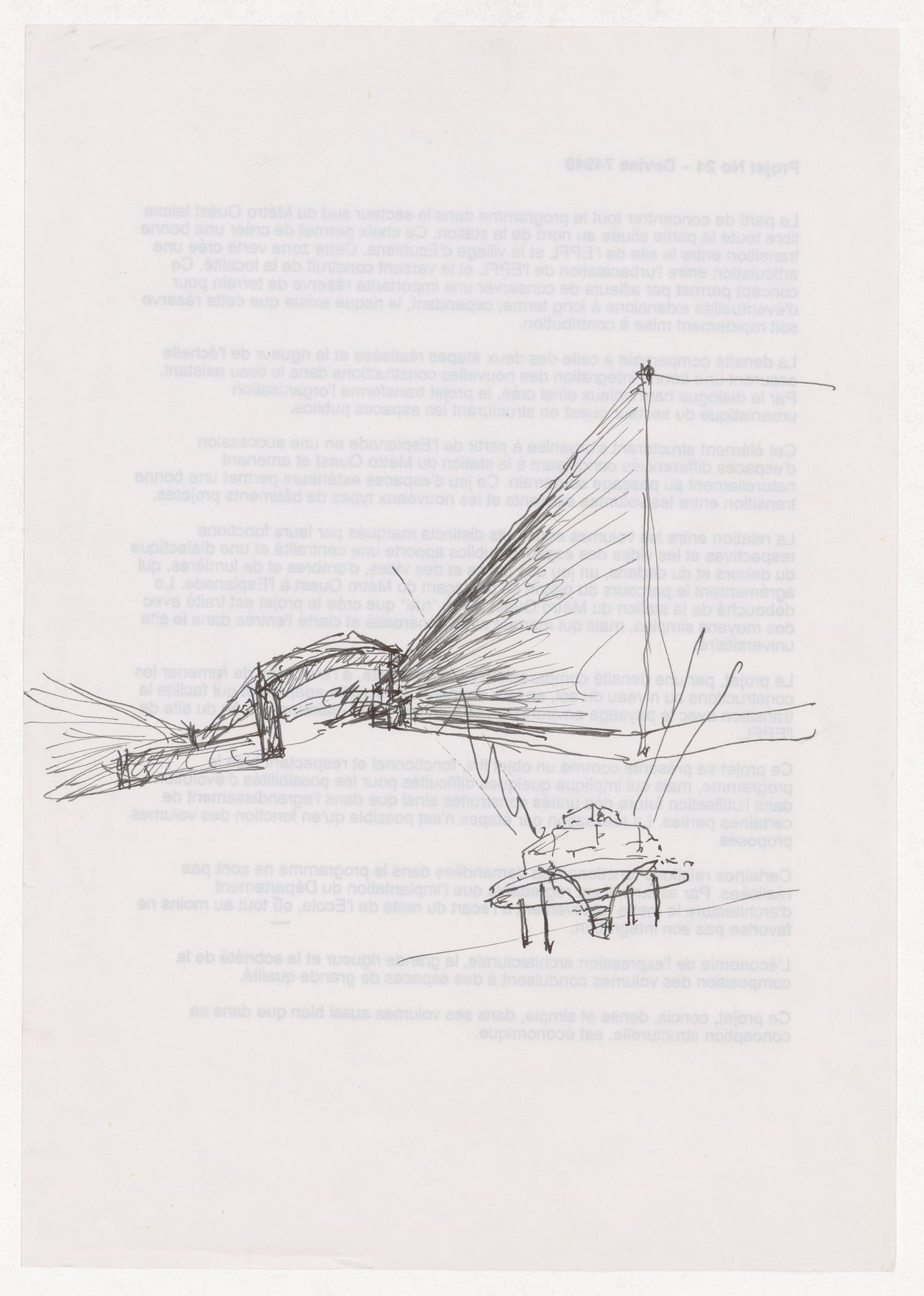 Sketch perspectives for Vitra International, Weil am Rhein, Germany; verso description of unidentified project