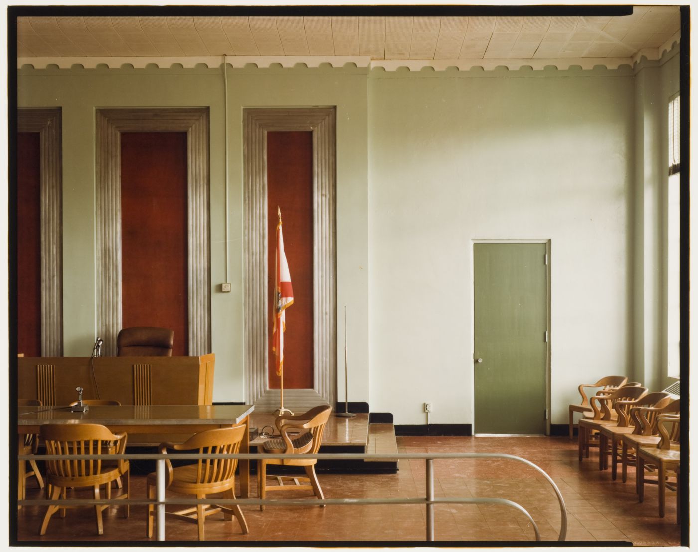 Interior view of the courtroom showing the judge's bench, Wakulla County Courthouse, Crawfordville, Florida
