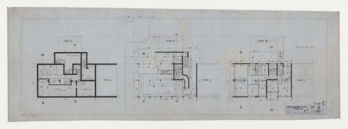 Basement, ground, and first floor plans for a type E store and housing unit, Hellerhof Housing Estate, Frankfurt am Main, Germany