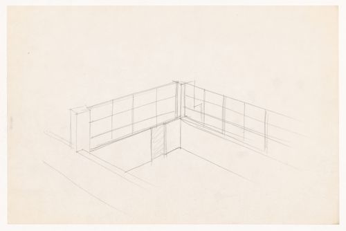 Bird's-eye perspective sketch for a court for the Gymnasium