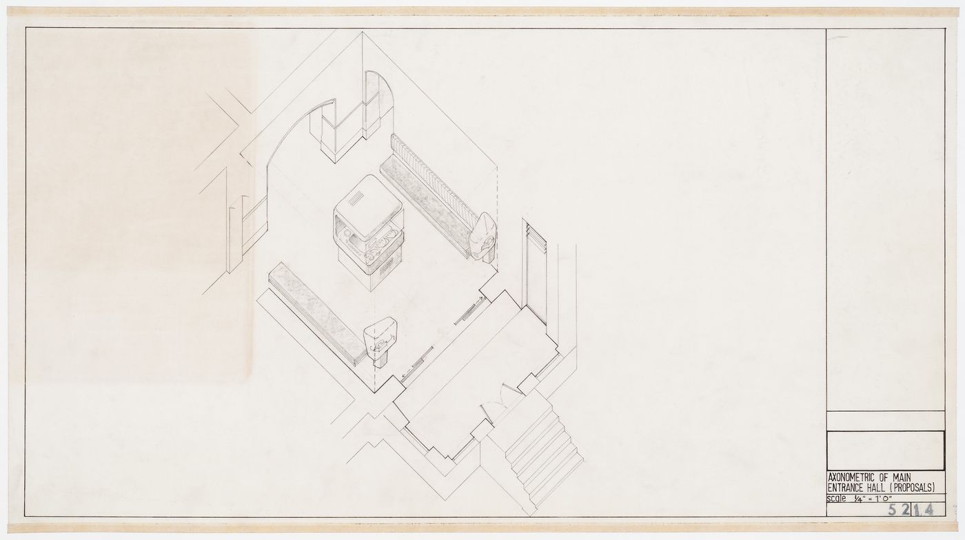 Axonometric for proposed renovation of Main Entrance Hall, Tone Vale Hospital, Taunton, Somerset, England