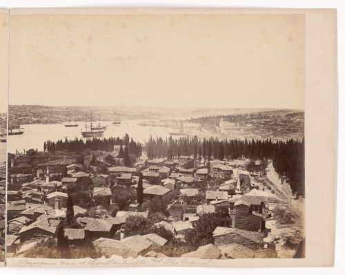 Partial view of Constantinople showing the Haliç (also known as the Golden Horn) and a shipyard with Galata in the foreground, from the Galata Tower, Ottoman Empire (now in Turkey)