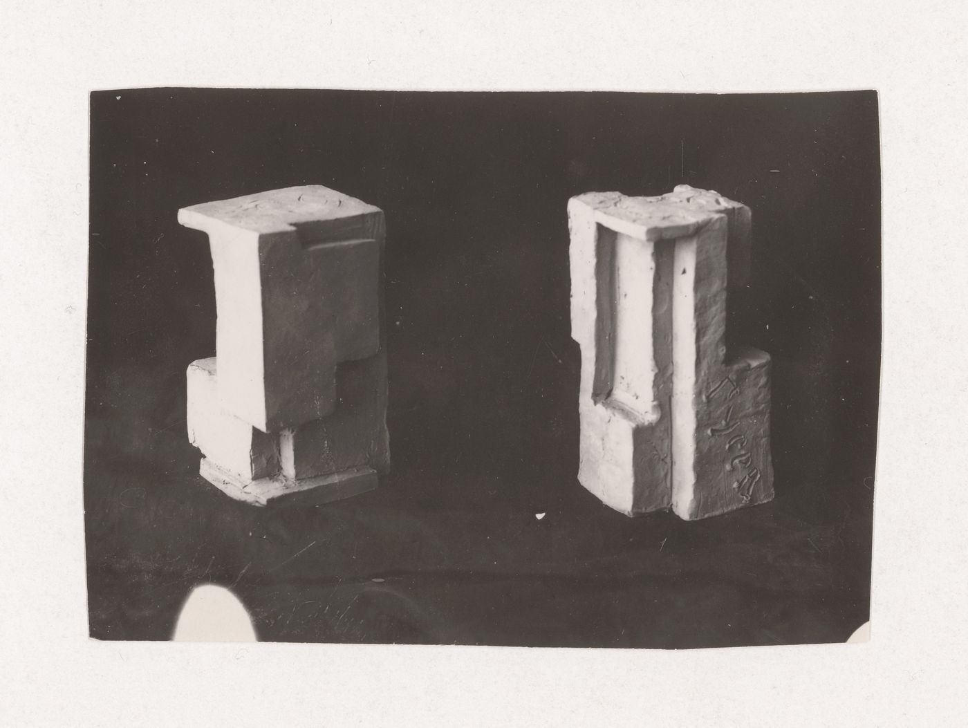 Photograph of a student model by Gusev and an unidentified student on the topic "Finding the Expressiveness of Form of the Simplest Geometrical Configuration: Parallelepiped" for the "Space" course at the Vkhutemas, Moscow