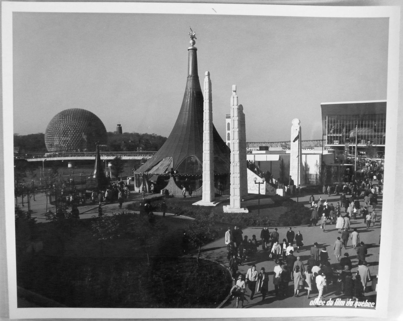 View of the Pavilion of Ethiopia with the Pavilions of the United States and of the Soviet Union in background, Expo 67, Montréal, Québec