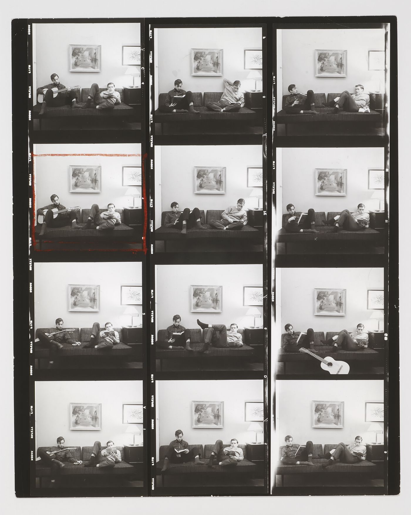 Contact sheet of 12 portraits of Sebastian and Gordon Matta