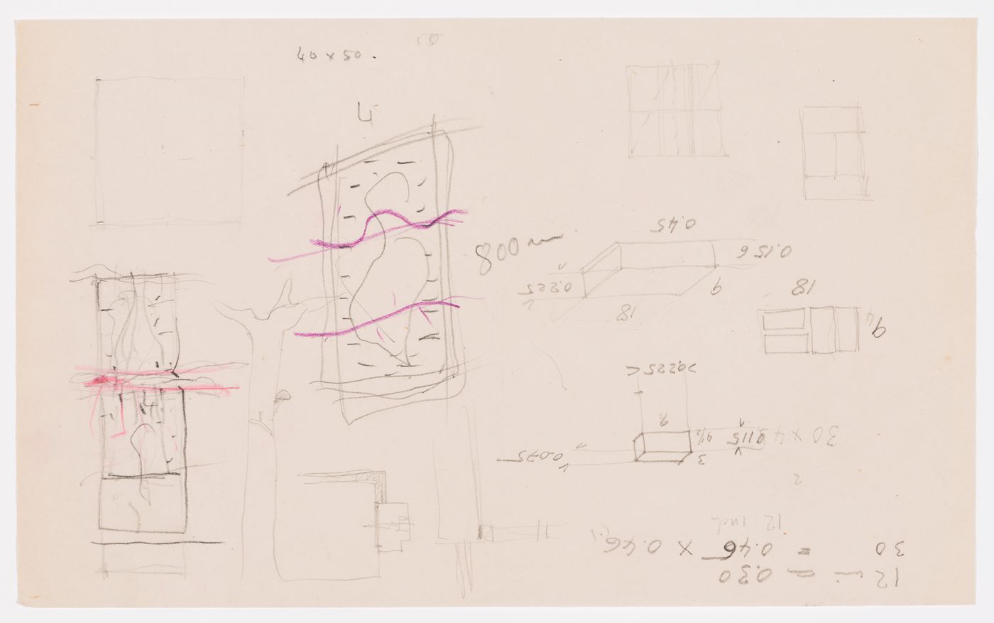 Sketches for dwellings and building possibly in Chandigarh, India