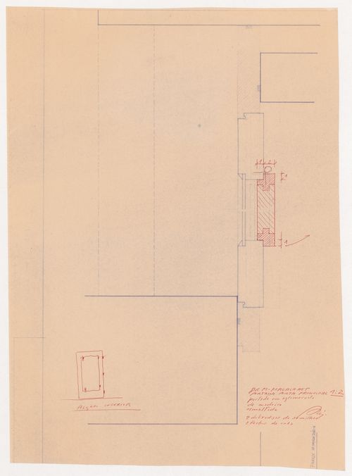 Plan and elevation for main entrance to Casa Manuel Magalhães, Porto