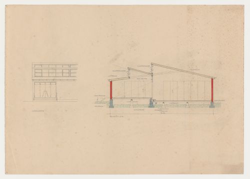 Partial north elevation and section for an exhibition hall, Frankfurt am Main, Germany