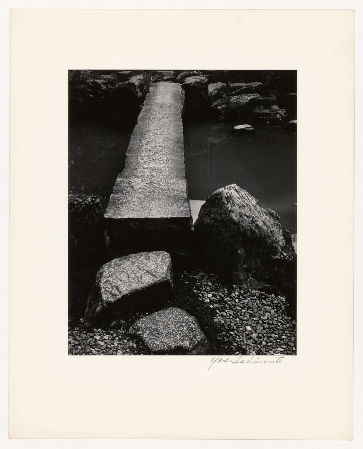 View of the Shirakawa Stone Bridge in front of the Shokintei, Katsura Rikyu (also known as Katsura Imperial Villa), Kyoto, Japan