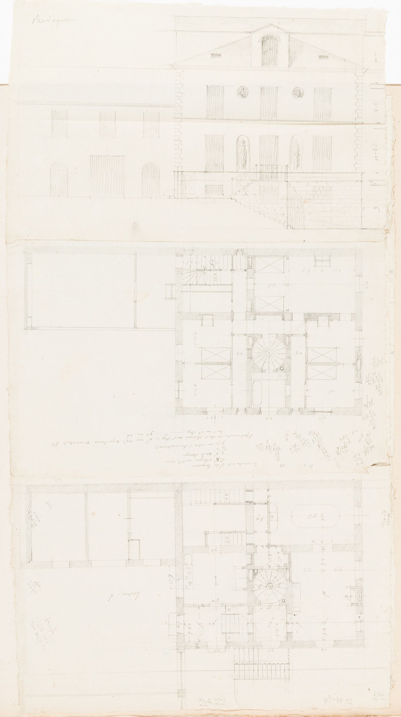 Rohault de Fleury House, 12-14 rue d'Aguesseau, Paris: Ground floor plan; verso: Sketches, probably for Rohault de Fleury House, 12-14 rue d'Aguesseau, Paris