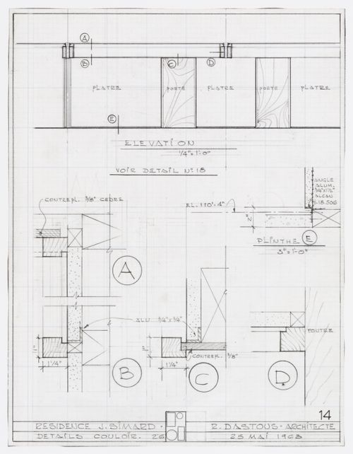 Élévation et détails d'un couloir pour Résidence Jean Simard, Laval-sur-le-Lac, Québec