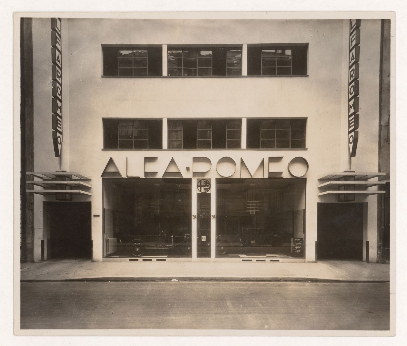 Exterior view of entrance to Alfa Romeo Garage, Marbeuf road, 8th arrondissement, Paris, France