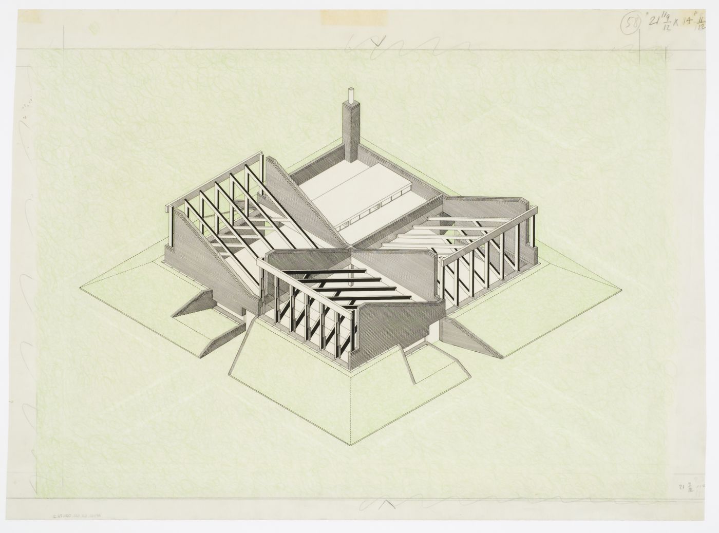 School Assembly Hall, Brunswick Park Primary School, London, England: axonometric