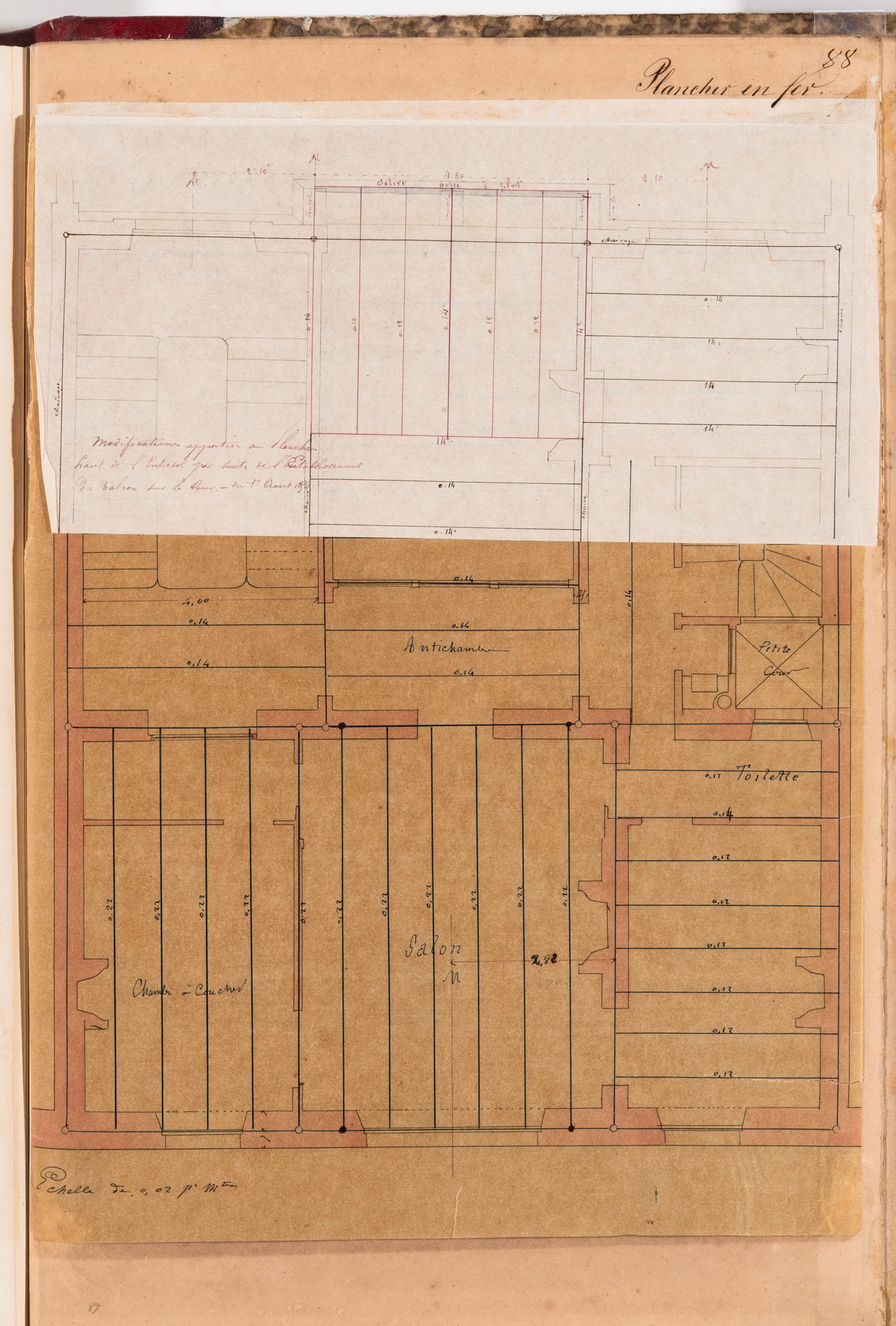 Plan for the "entresol" indicating the location of the iron beams, Hôtel Soltykoff