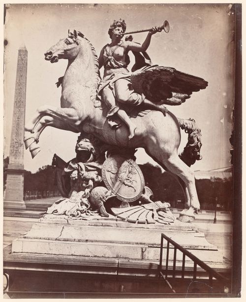 Entrance to Tuileries Garden from Place de la Concorde, Coysevox's La Renommée chevauchant Pégase, with the Luxor obelisque behind, Paris, France