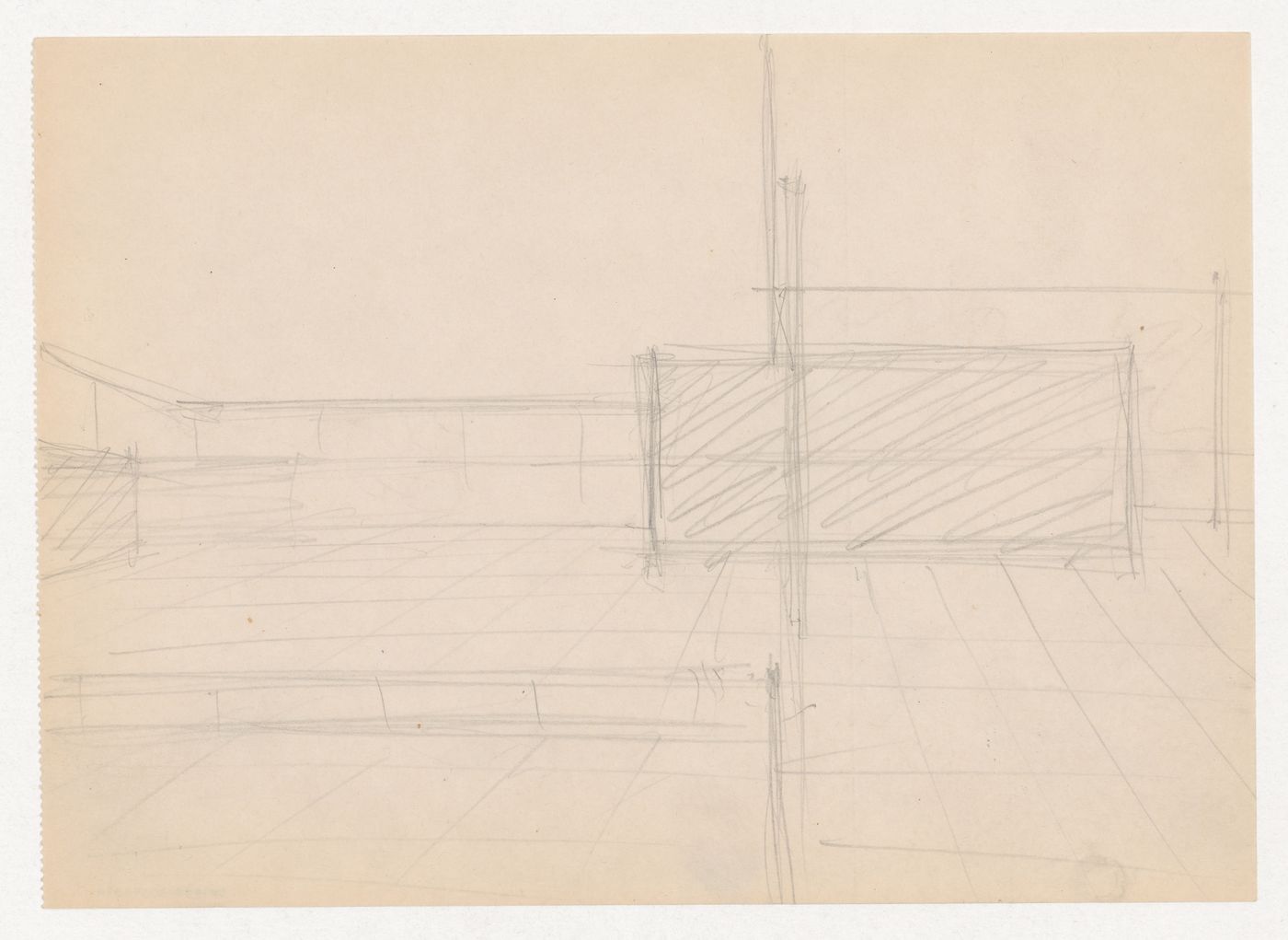 Interior perspective sketch for Museum for a Small City showing the shallow recessed area