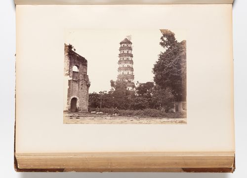 View of the ruins of the Flowery Pagoda [Hua Ta], Liurong Si (also known as Six Banyans Temple), Canton (now Guangzhou), China
