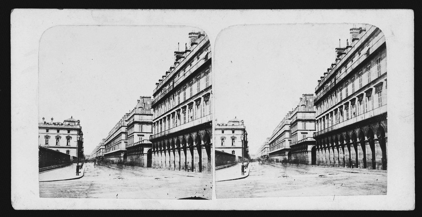 Stereograph of the rue de Rivoli, Paris, France