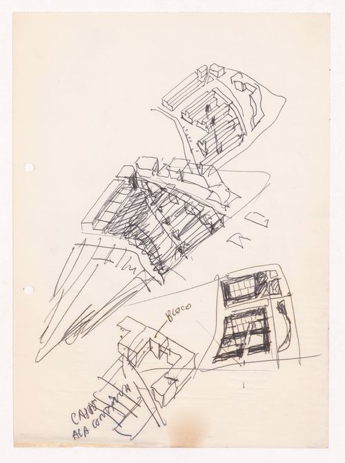 Sketch axonometric views with annotations for Loteamento Bárbara de Sousa, Ovar, Portugal