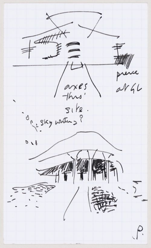 Commin (Commonwealth Institute, London, England): sketch section and perspective