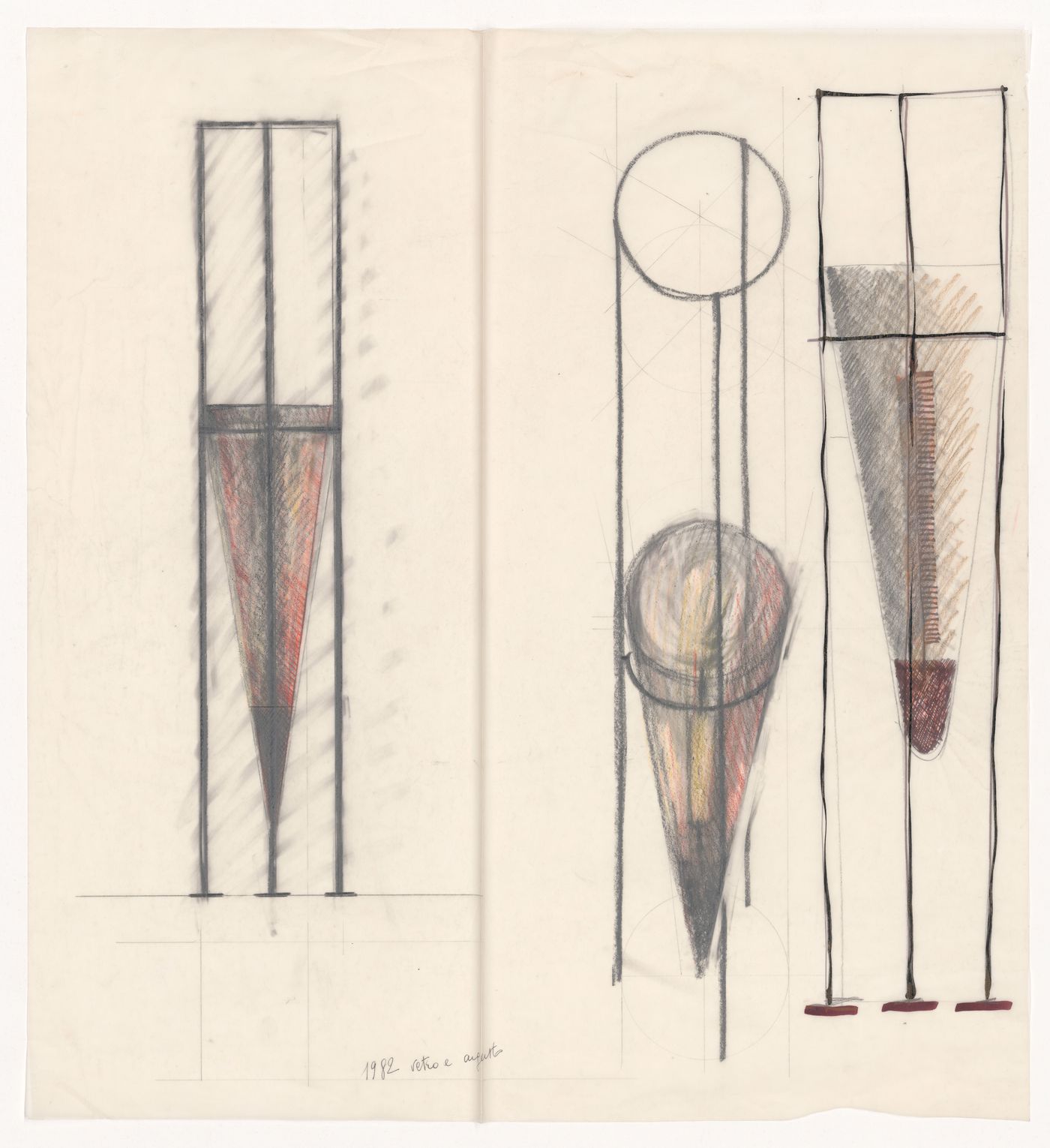 Three sketches (from the project-file "Sketches and drawings on various projects, including lamp designs, 1970s-1980s")