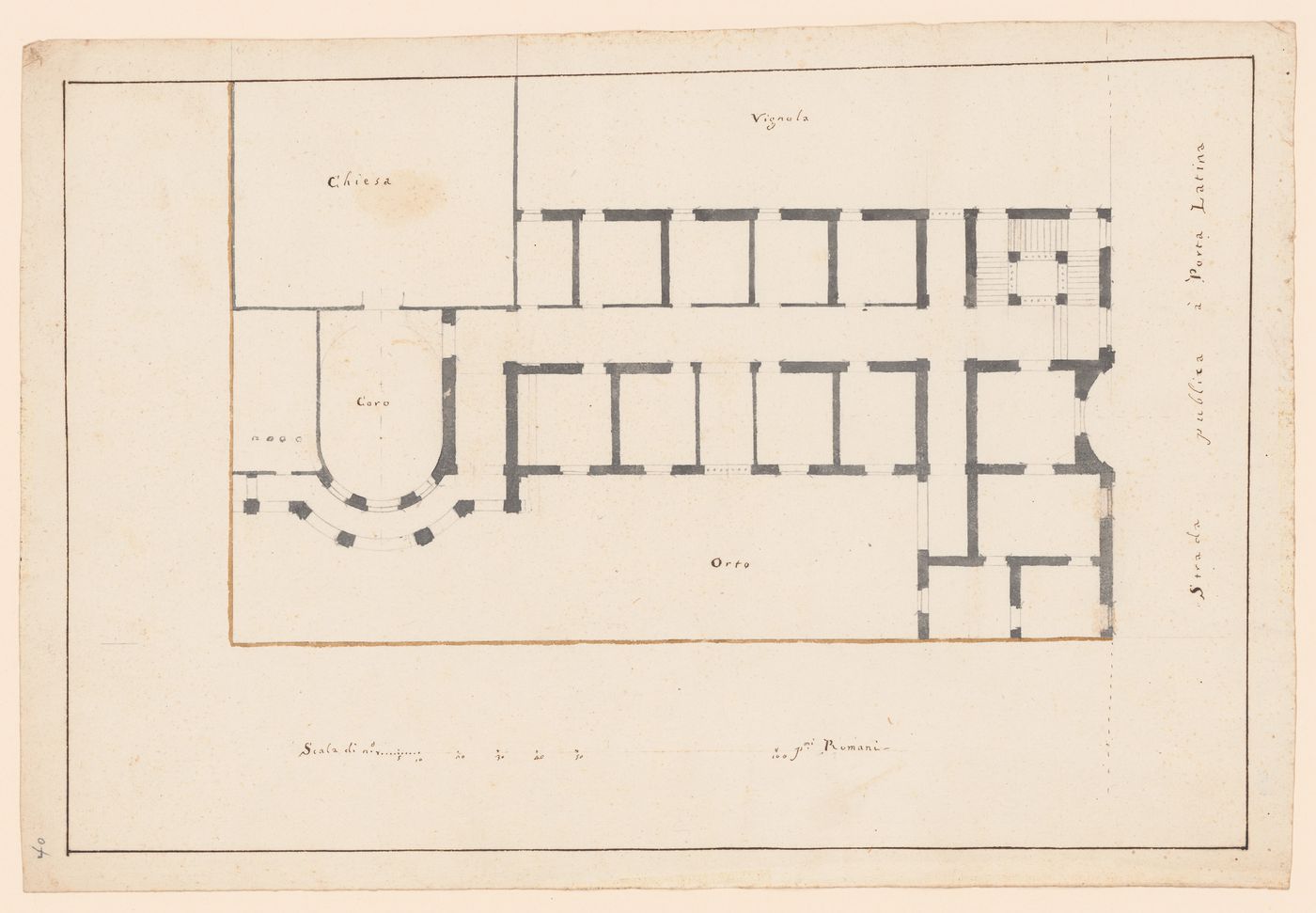 Plan for the second storey for San Giovanni a Porta Latina, including the adjacent convent, Rome