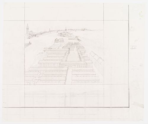 Project for redevelopment of the Campo di Marte area of La Giudecca, Venice, Italy: bird's-eye perspective